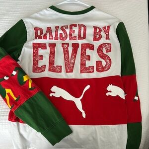 Puma Kids Festive Green and Red Long Sleeve Tee